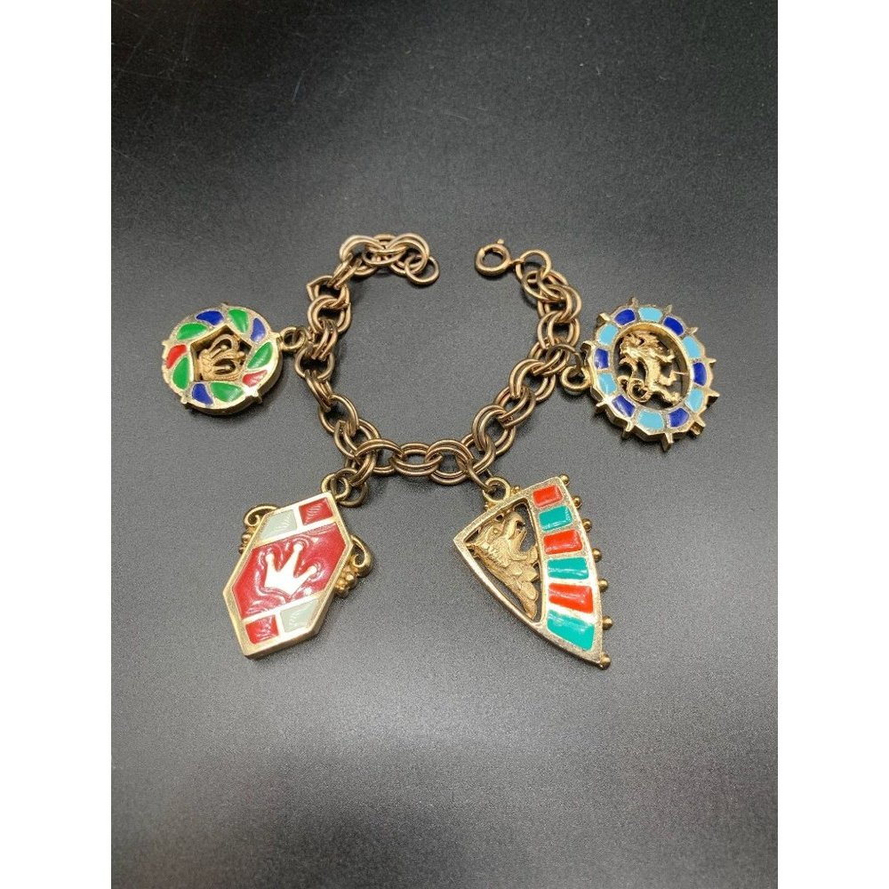 vintage Shields Crests charm bracelet heavy well crafted enameled bracelet